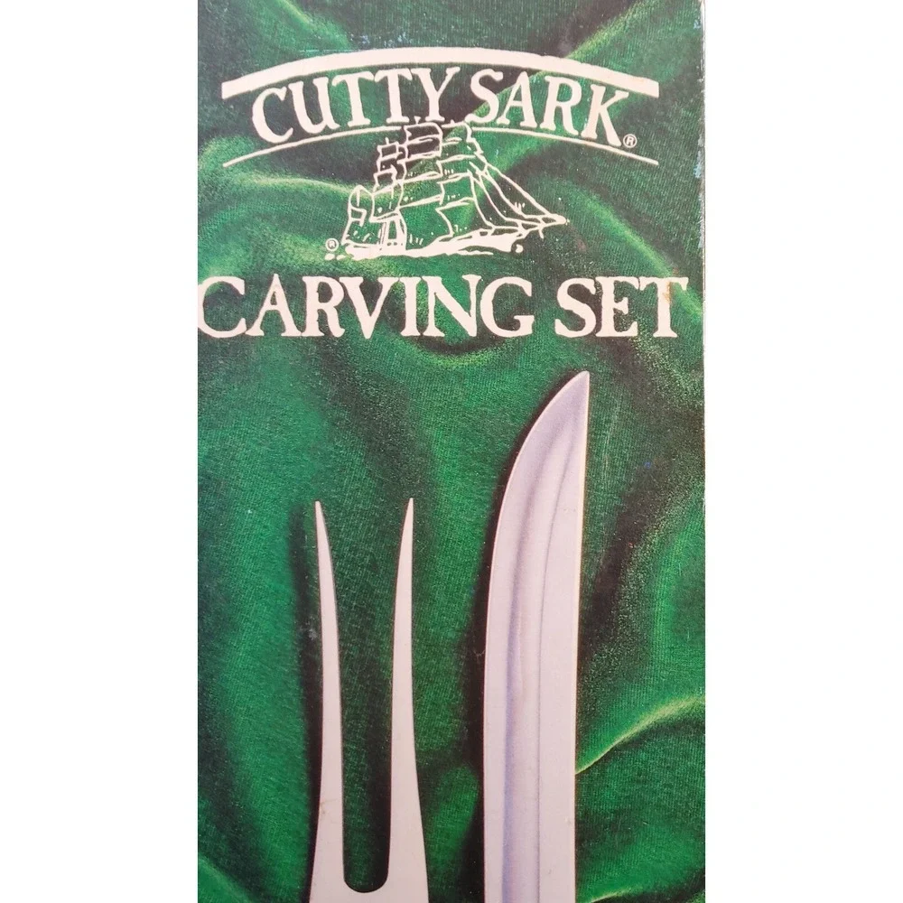 Cutty Sark Carving Fork Knife Kitchen 2 Piece Set Black Handle Forged
